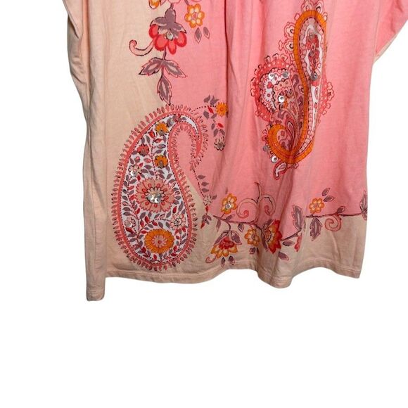 JH Collectibles T-Shirt Women's Large Short Sleeve V-Neck Paisley Printed Top - Picture 3 of 8